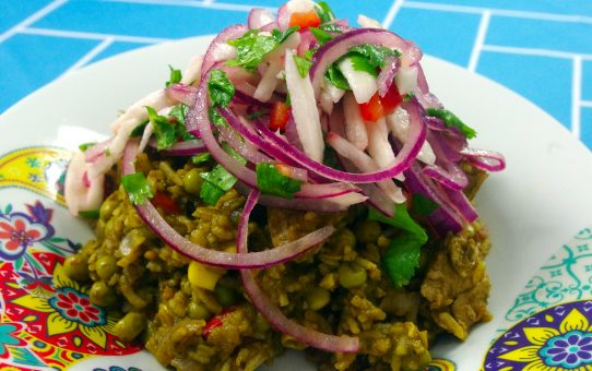 Arroz verde con pollo vegano